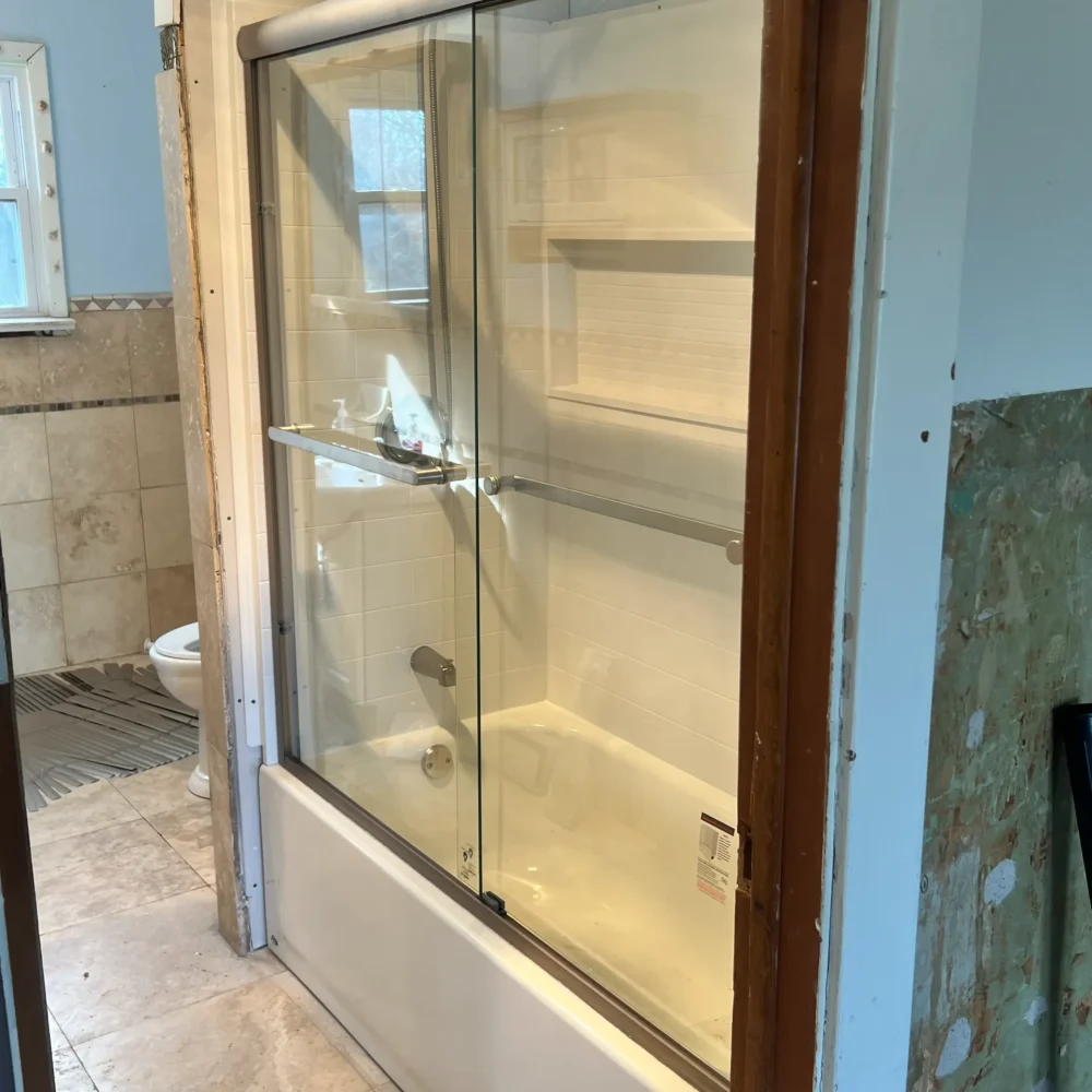 A wooden cabinet with glass doors A wooden cabinet with glass doors